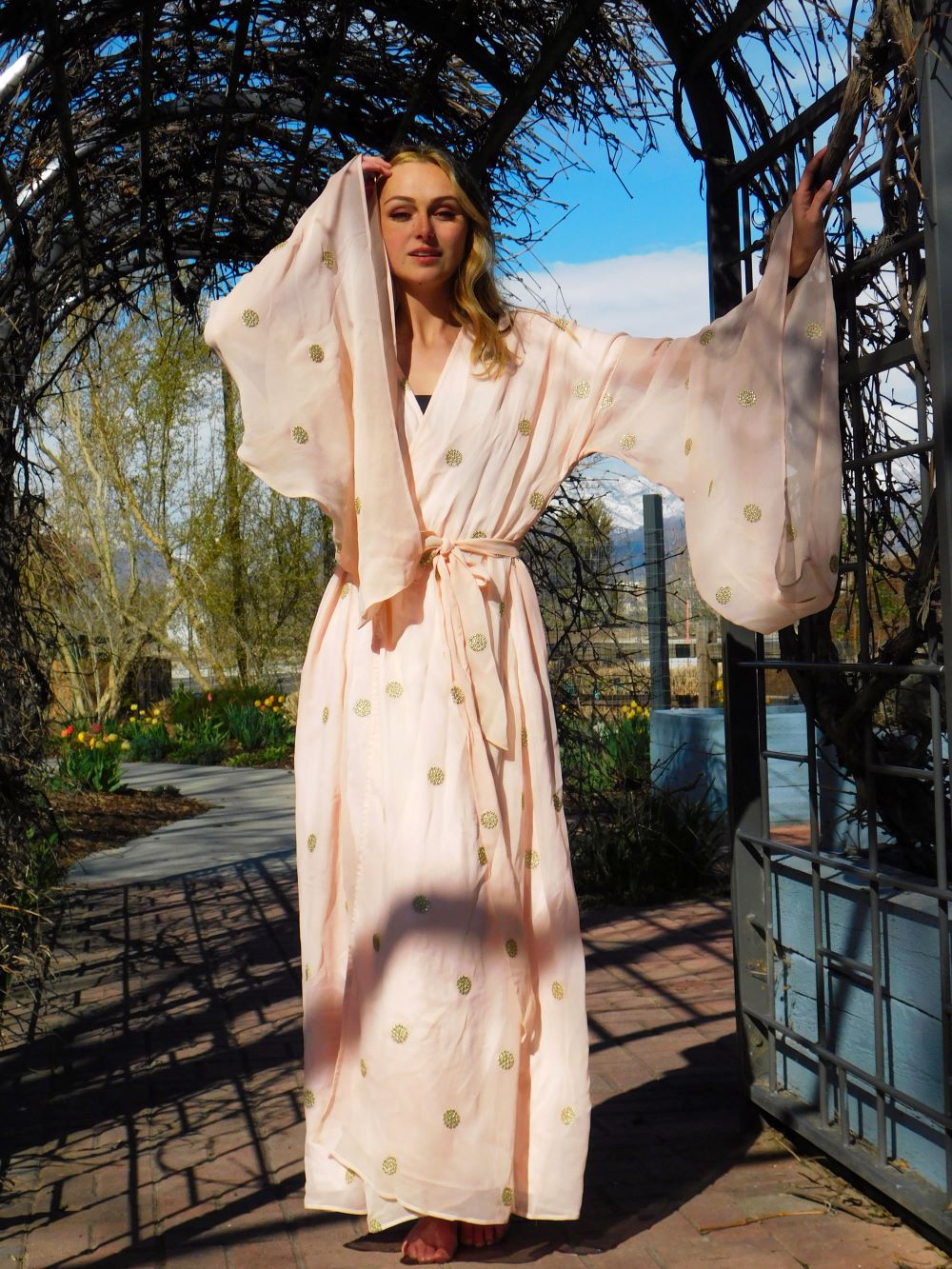 Blush Pink Bridal Robe with Gold Zari Details – Timeless Elegance for Your Wedding Day Bliss | Luxury Bridal robe