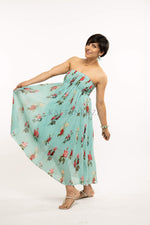 Load image into Gallery viewer, Blue Tropical off shoulder Midi Dress
