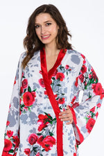 Load image into Gallery viewer, Long Comfy Robe, Kimono Robe, Red Roses Robe, Floral Lounge Robe
