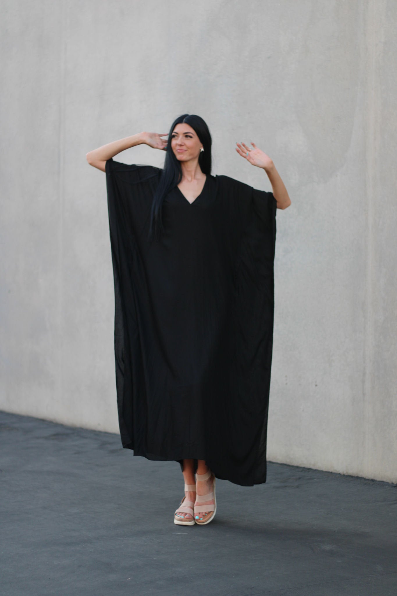 Black caftan dress for plus sizes