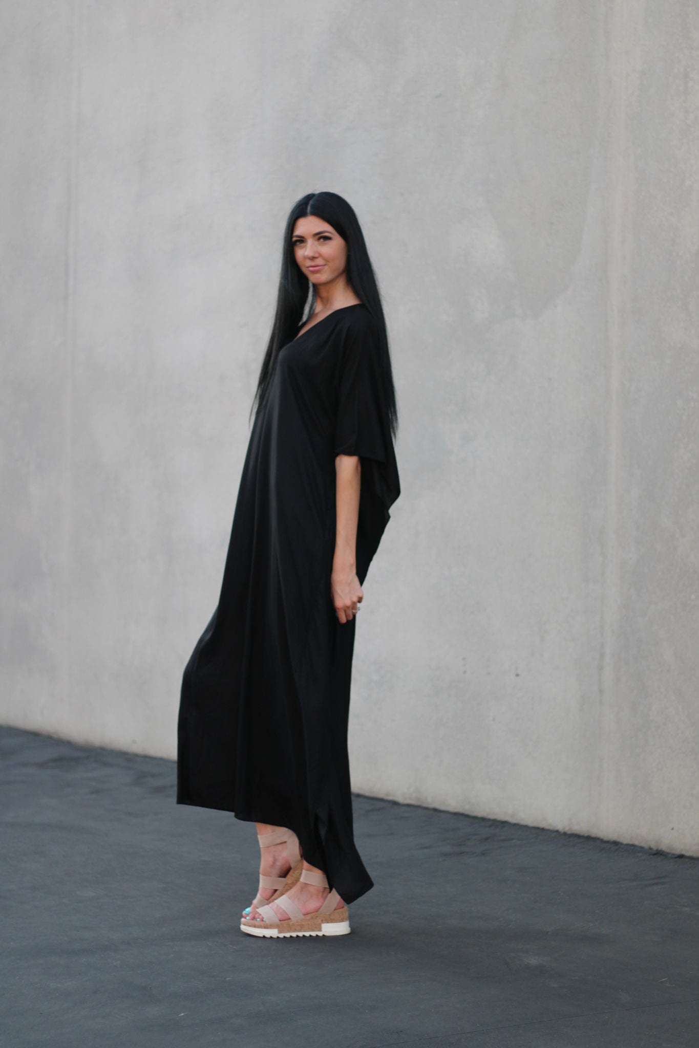 Black caftan dress for plus sizes