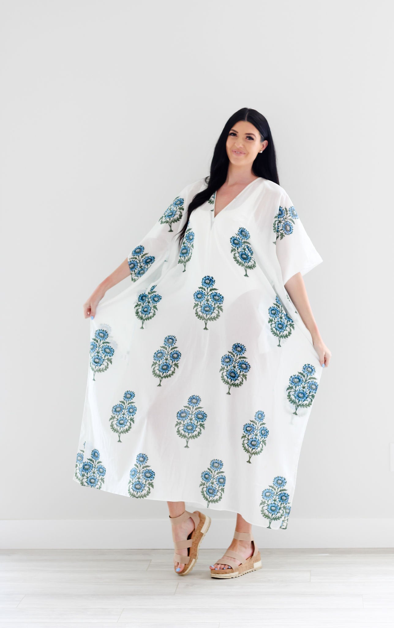 Block print Cotton Kaftan, Loose Cotton Dress, Plus Size Kaftan Dress