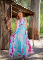 Load image into Gallery viewer, One Size Fits All Dress, blue Kaftan Loungewear, Tie Dyed  Dress, Cruise Dress, Maxi Dress, Shibori Dress
