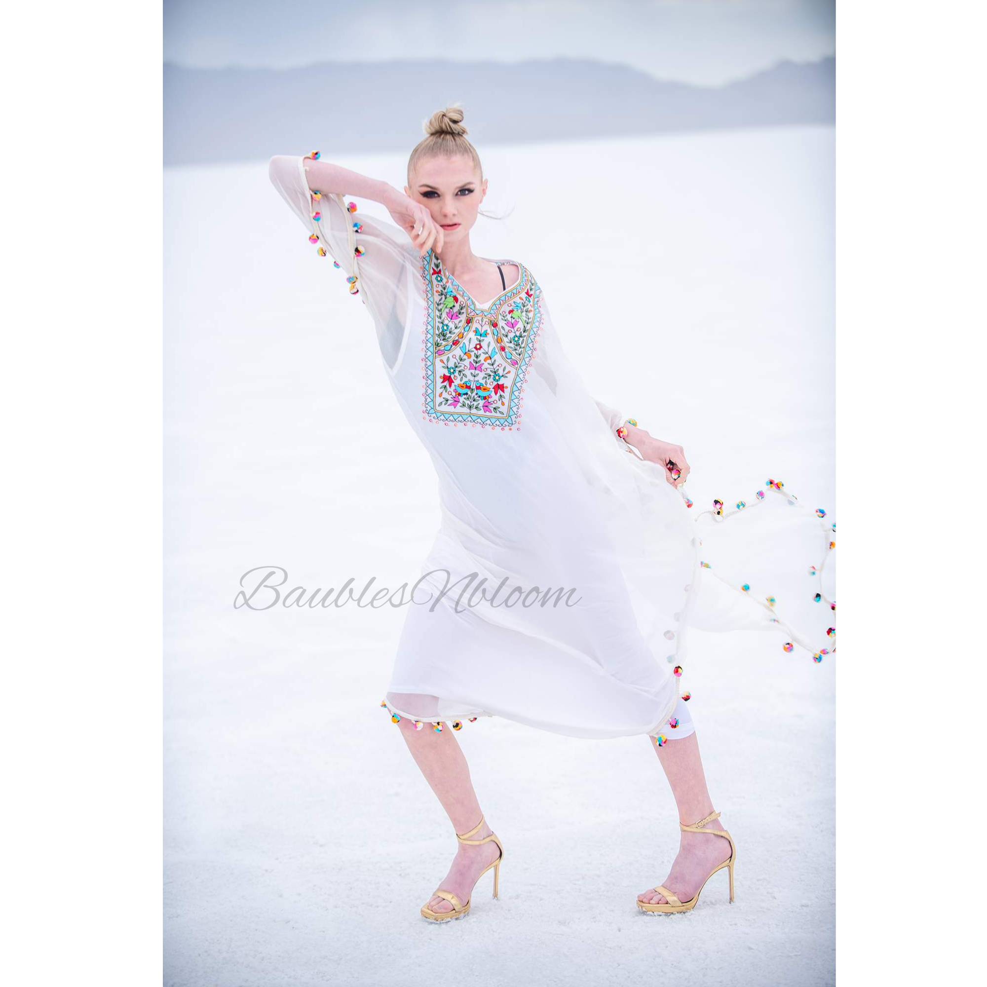 White maxi top embroidered dress