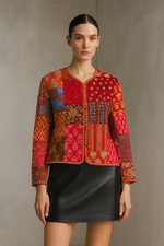 Load image into Gallery viewer, Boho Quilted Patchwork Jacket, Cotton kantha Jacket, Vintage Black Cotton Quilted Jacket, Reversible Women&#39;s Boho Coat, sustainable Gift (Copy)
