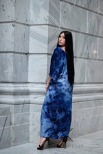 Load image into Gallery viewer, Ocean-Inspired Blue-Black Watercolor Caftan | Hand-Dyed Artistic Caftan with Pockets | Soft, Breezy Beach Cover-Up
