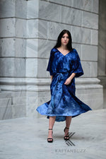 Load image into Gallery viewer, Ocean-Inspired Blue-Black Watercolor Caftan | Hand-Dyed Artistic Caftan with Pockets | Soft, Breezy Beach Cover-Up
