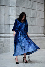 Load image into Gallery viewer, Ocean-Inspired Blue-Black Watercolor Caftan | Hand-Dyed Artistic Caftan with Pockets | Soft, Breezy Beach Cover-Up

