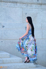 Load image into Gallery viewer, Floral Print bohemian High Low goddess Dress with belt for Beach &amp; Outdoor
