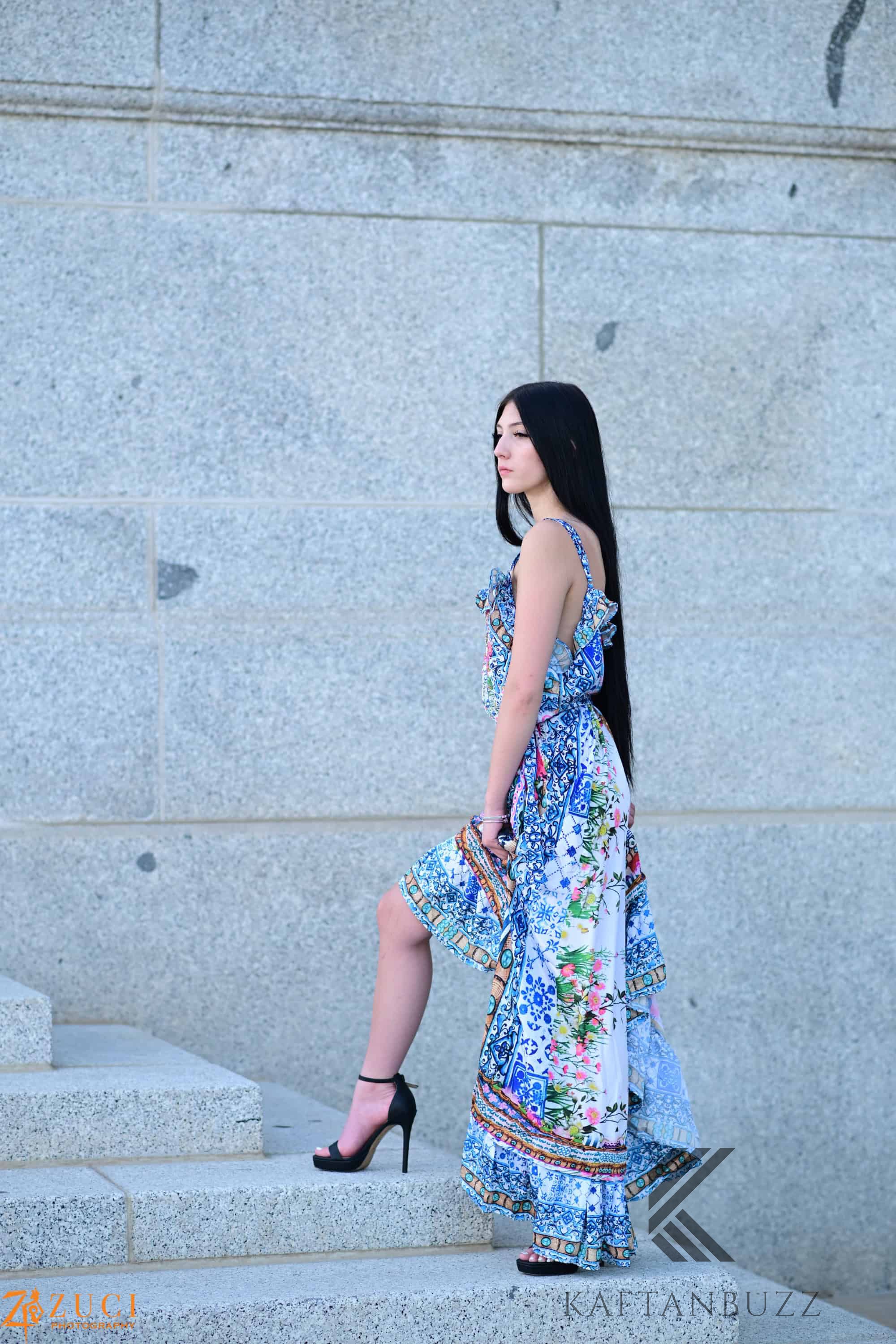 Floral Print bohemian High Low goddess Dress with belt for Beach & Outdoor