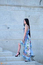 Load image into Gallery viewer, Floral Print bohemian High Low goddess Dress with belt for Beach &amp; Outdoor
