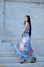 Load image into Gallery viewer, Floral Print bohemian High Low goddess Dress with belt for Beach &amp; Outdoor
