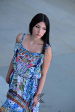 Load image into Gallery viewer, Floral Print bohemian High Low goddess Dress with belt for Beach &amp; Outdoor
