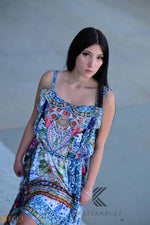Load image into Gallery viewer, Floral Print bohemian High Low goddess Dress with belt for Beach &amp; Outdoor
