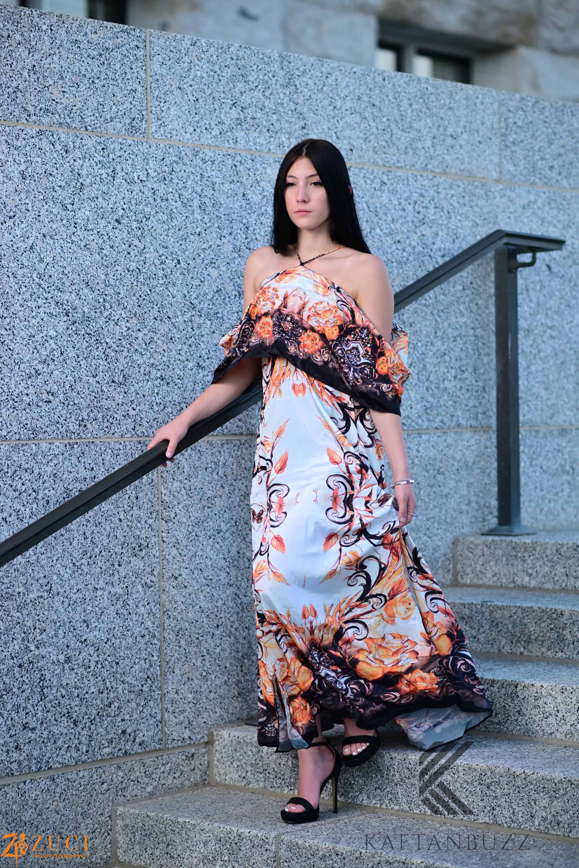 Off-the-Shoulder Formal Kaftan Dress with Floral Patterns | Elegant Scroll Print | Perfect for Summer Evenings, caftan, long maxi dress