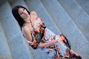 Off-the-Shoulder Formal Kaftan Dress with Floral Patterns | Elegant Scroll Print | Perfect for Summer Evenings, caftan, long maxi dress