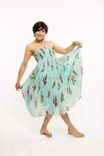 Load image into Gallery viewer, Blue Tropical off shoulder Midi Dress
