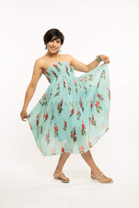 Blue Tropical off shoulder Midi Dress