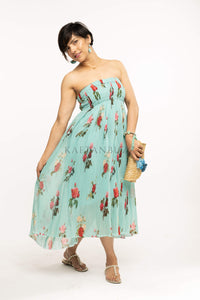 Blue Tropical off shoulder Midi Dress