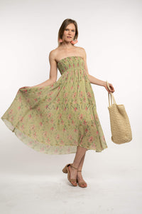 Off shoulder Chartreuse floral print dress