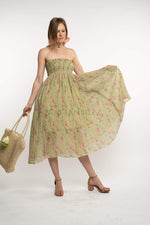 Load image into Gallery viewer, Off shoulder Chartreuse floral print dress
