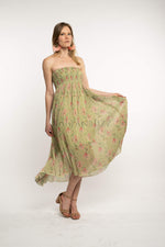 Load image into Gallery viewer, Off shoulder Chartreuse floral print dress
