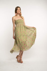 Off shoulder Chartreuse floral print dress