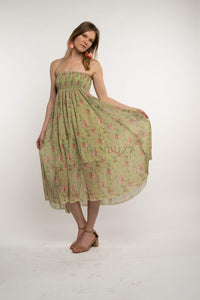 Off shoulder Chartreuse floral print dress