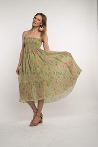 Off shoulder Chartreuse floral print dress