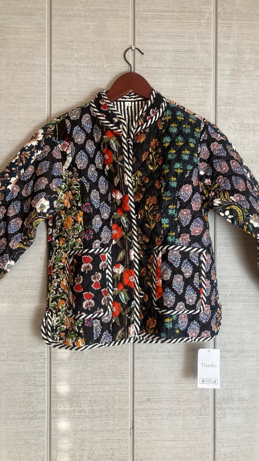 Boho Quilted Patchwork Jacket, Cotton kantha Jacket, Vintage Black Cotton Quilted Jacket, Reversible Women's Boho Coat, sustainable Gift