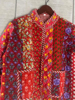 Load image into Gallery viewer, Boho Quilted Patchwork Jacket, Cotton kantha Jacket, Vintage red Cotton Quilted Jacket, Reversible Women&#39;s Boho Coat, sustainable Gift
