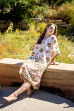 Load image into Gallery viewer, Embroidered Phulkari Kantha Cotton Silk Caftan Dress | Boho Resort Wear
