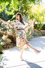 Load image into Gallery viewer, Embroidered Phulkari Kantha Cotton Silk Caftan Dress | Boho Resort Wear
