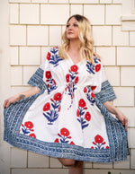 Load image into Gallery viewer, Block Print Cotton Caftan | Flowy Boho Plus Size Fall Dress with Waist
