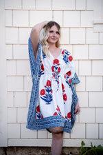 Load image into Gallery viewer, Block Print Cotton Caftan | Flowy Boho Plus Size Fall Dress with Waist
