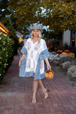 Load image into Gallery viewer, Block Print Cotton Caftan | Flowy Boho Plus Size Fall Dress with Waist
