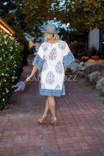 Load image into Gallery viewer, Block Print Cotton Caftan | Flowy Boho Plus Size Fall Dress with Waist
