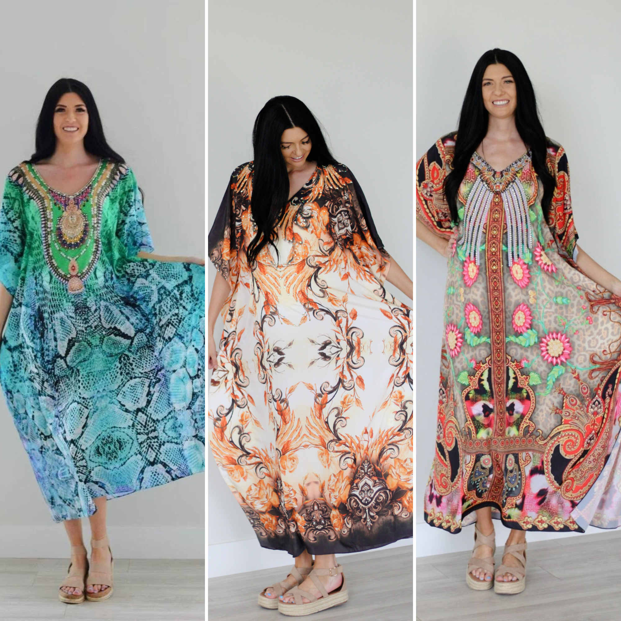 Pack Of 3 Caftans For Women, embellished caftans