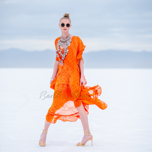 Pinch tie dye, Kaftan Maxi Dress, Women Kaftan, orange caftan