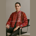 Load image into Gallery viewer, Handcrafted cotton quilted patchwork jacket in vibrant colors with traditional kantha stitching, reversible boho coat
