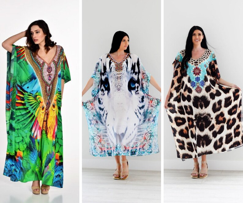 set Of 3 Caftans For Women, embellished caftan dresses