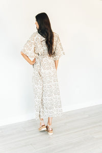 Tropical Leaf Print Maxi Kaftan, Vacation Resort Wear, Loose Cotton Dress