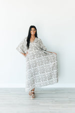 Load image into Gallery viewer, Tropical Leaf Print Maxi Kaftan, Vacation Resort Wear, Loose Cotton Dress
