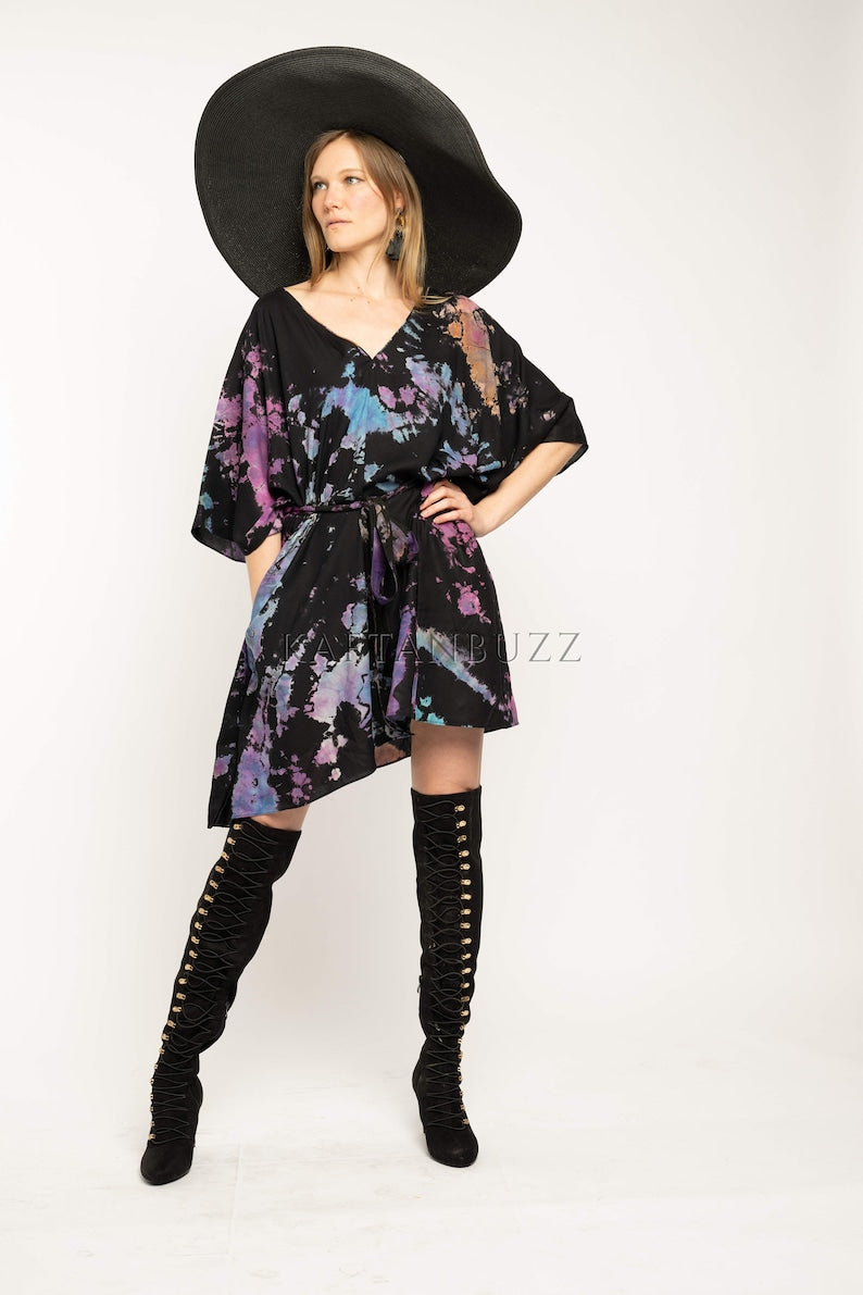 Rainbow short kaftan dress  for women