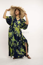 Load image into Gallery viewer, Plus Size Clothing, Tie Dye Kaftan, Caftan Women, Emerald Green kaftan Dress, Caftan, Plus Size Loungewear
