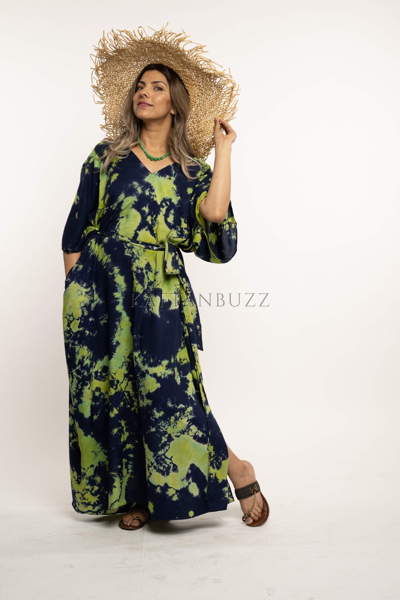 Plus Size Clothing, Tie Dye Kaftan, Caftan Women, Emerald Green kaftan Dress, Caftan, Plus Size Loungewear