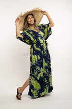 Load image into Gallery viewer, Plus Size Clothing, Tie Dye Kaftan, Caftan Women, Emerald Green kaftan Dress, Caftan, Plus Size Loungewear
