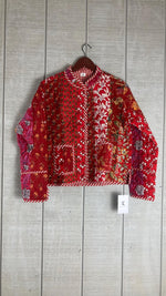 Load image into Gallery viewer, Boho Quilted Patchwork Jacket, Cotton kantha Jacket, Vintage red Cotton Quilted Jacket, Reversible Women&#39;s Boho Coat, sustainable Gift
