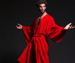 Load image into Gallery viewer, Red Men’s Kimono Robe | Valentine’s Day Gift, Luxury Bathrobe &amp; Loungewear

