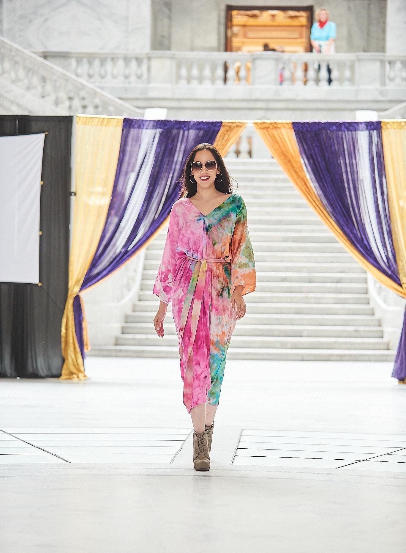 Hand-Dyed Rainbow Caftan | One-of-a-Kind Tie-Dye Boho Kimono Dress